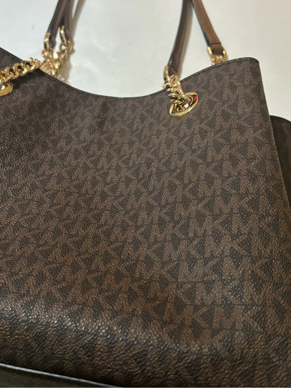 Michael Kors Dark Brown MK Logo Tote with Gold Hardware